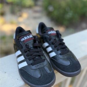 Adidas Kids Black and White Striped Sneakers